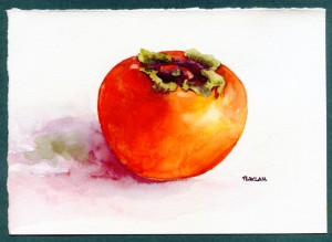 Asian Persimmon (Lum Chee) Watercolor Painting
