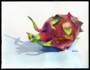 Dragon Fruit Watercolor Still Life Painting