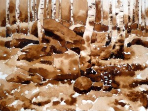 Daily watercolor painting - Birch Landscape Watercolor Painting